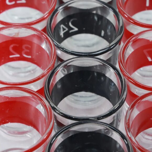 16 Roulette Numbered Red and Black Drinking Shot Glasses - Picture 10 of 15